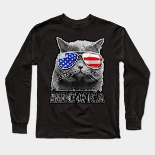 Cat 4H Of July Meowica Merica   USA American Flag Long Sleeve T-Shirt